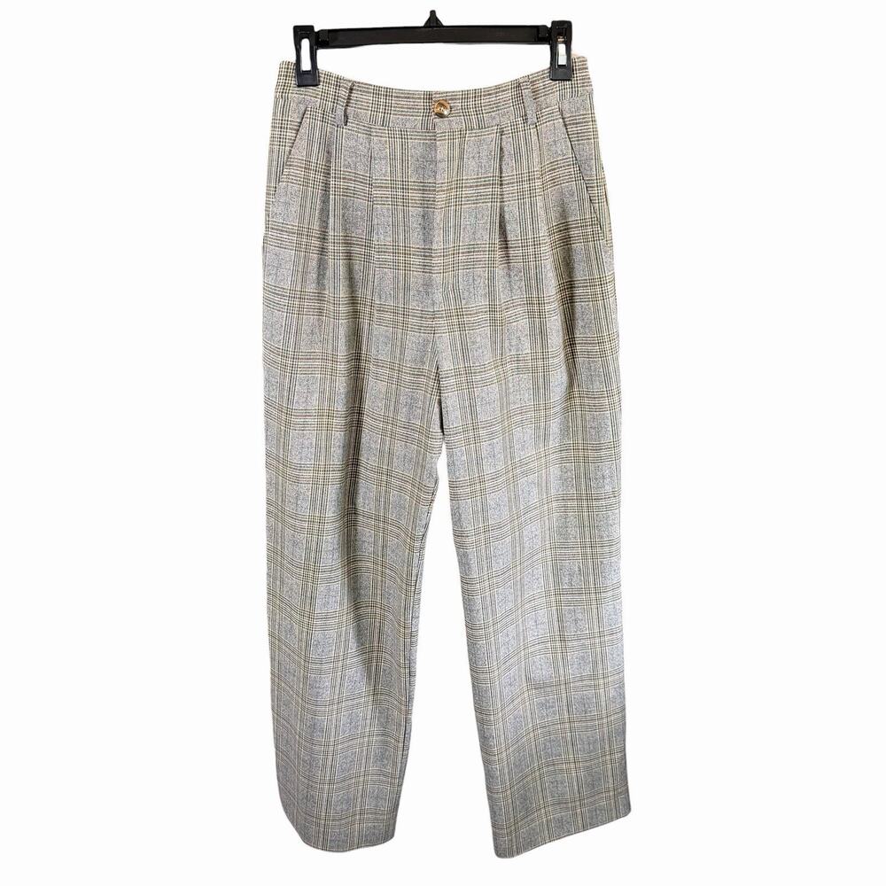 Reformation Womens Plaid Wide Leg Dress Pants 4 Gray Light Academia Preppy Prep